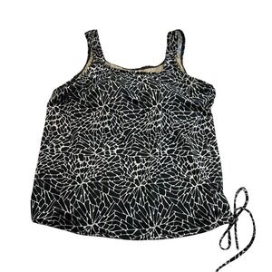 Jodee Size 14 Tankini Swimsuit Top Women's Black White Abstract Print Shelf Bra